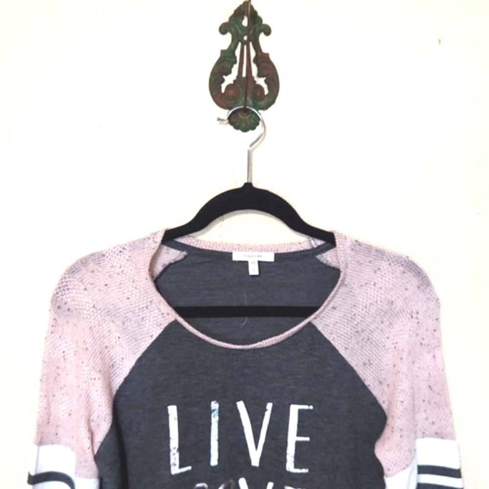 NWOT Maurices LIVE L❤️VE BARK Cozy Oversized Sweater Shirt Pink & Gray Size S - Picture 2 of 9